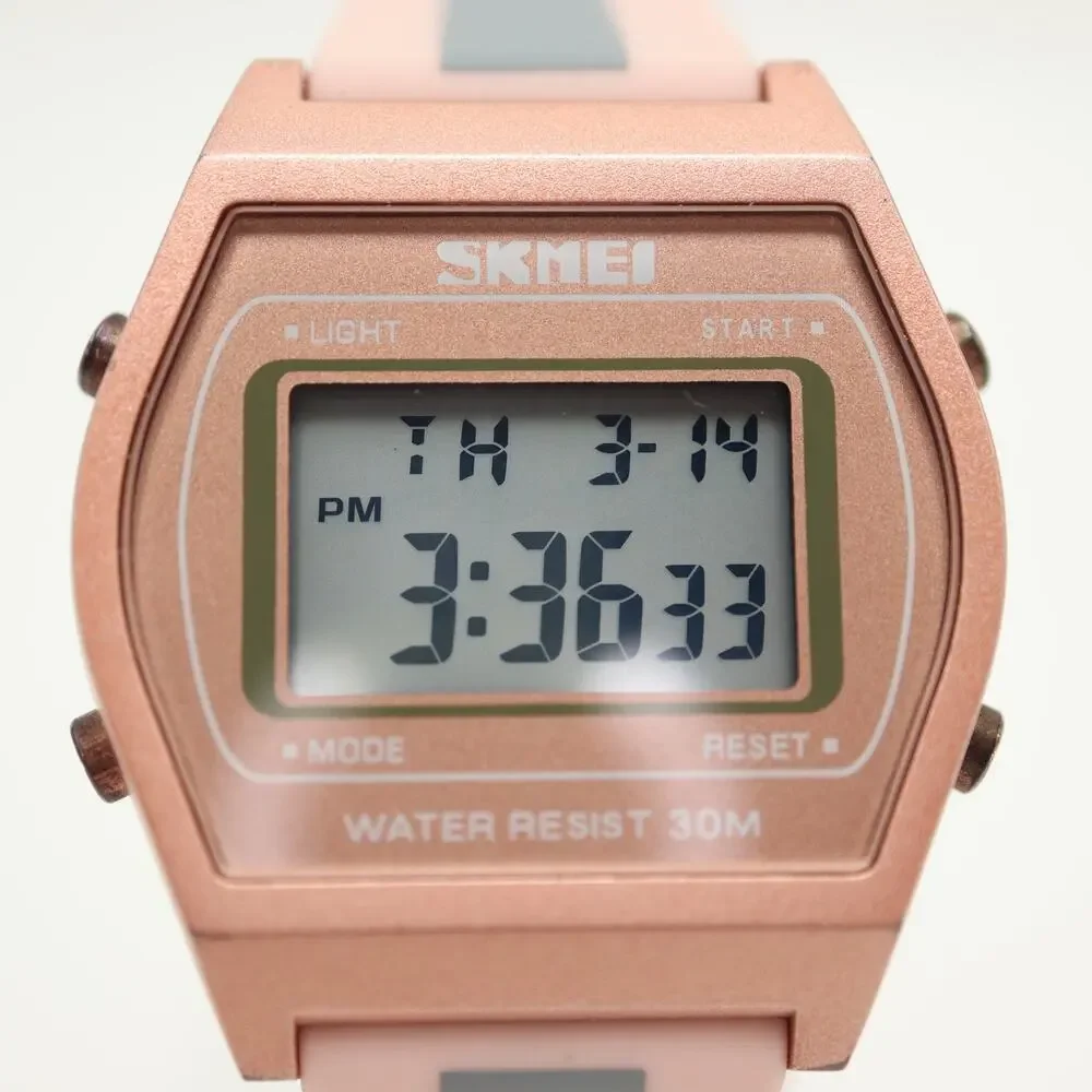 SKMEI Womens Rose Gold Tone 35mm Digital Sport Watch Alarm Chrono w New Battery